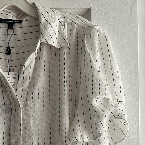 Adrianna Papell off white button down blouse w/ black dotted stripes. Brand new. - Picture 3 of 3